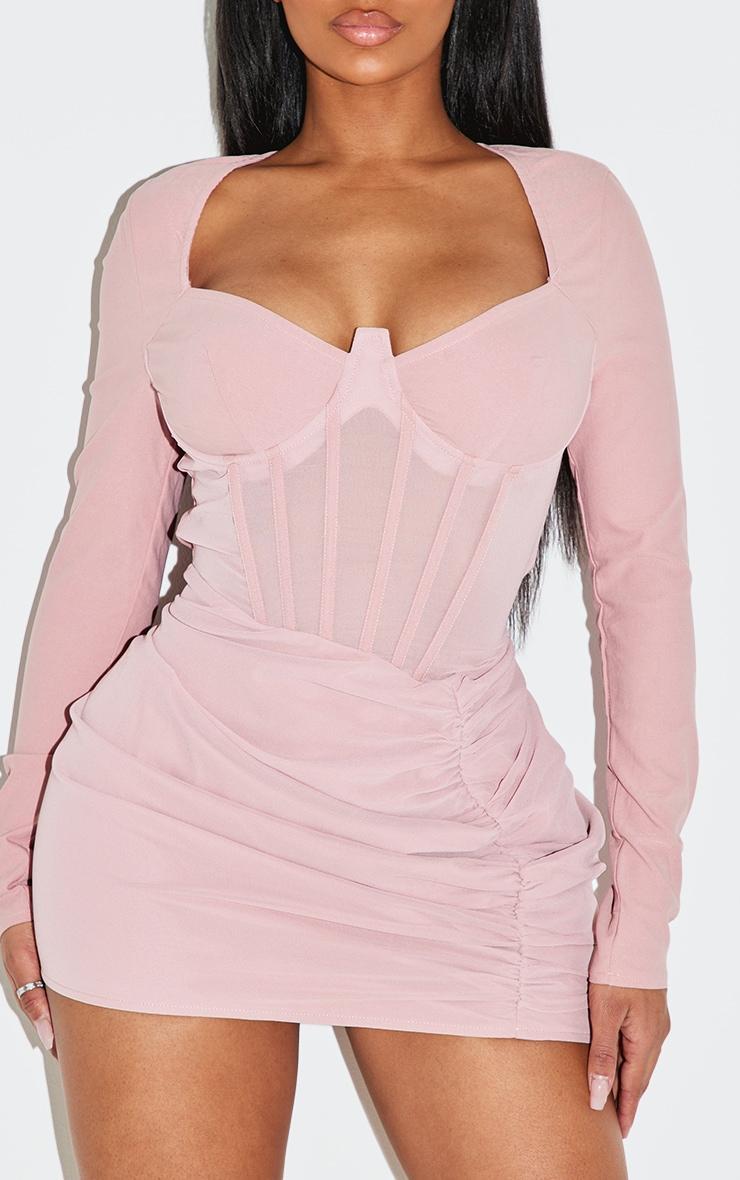 Shape Rose Mesh Insert Corseted Ruched Side Mini Dress Product Image