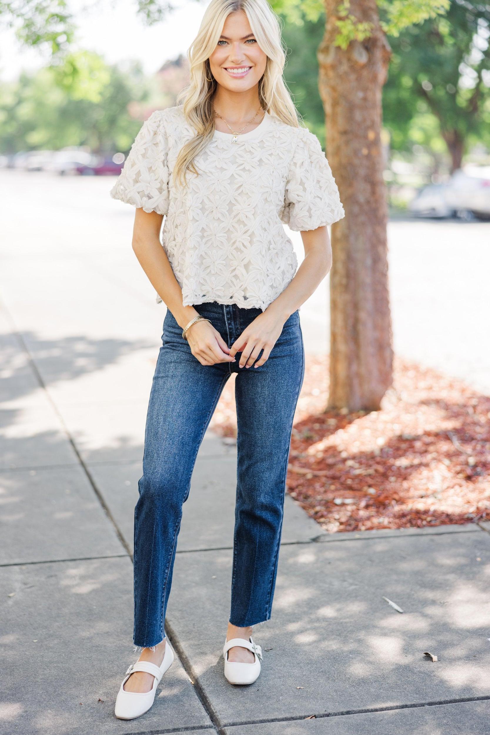 On Your Own Cream Textured Blouse Female Product Image