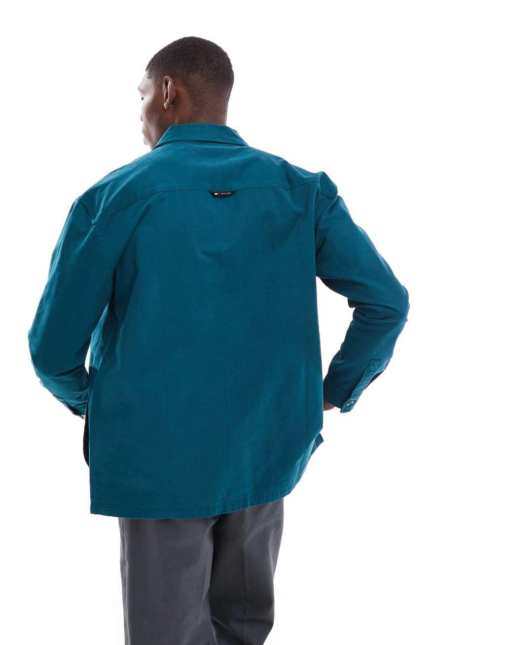 Tommy Jeans essential overshirt in dark green Product Image