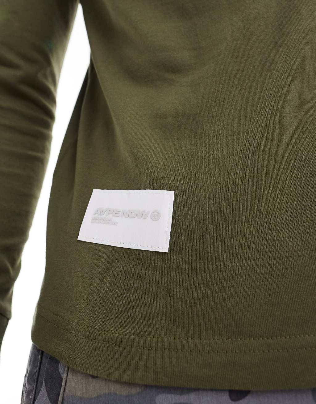 AAPE by A Bathing Ape long sleeve logo T-shirt in dark khaki Product Image