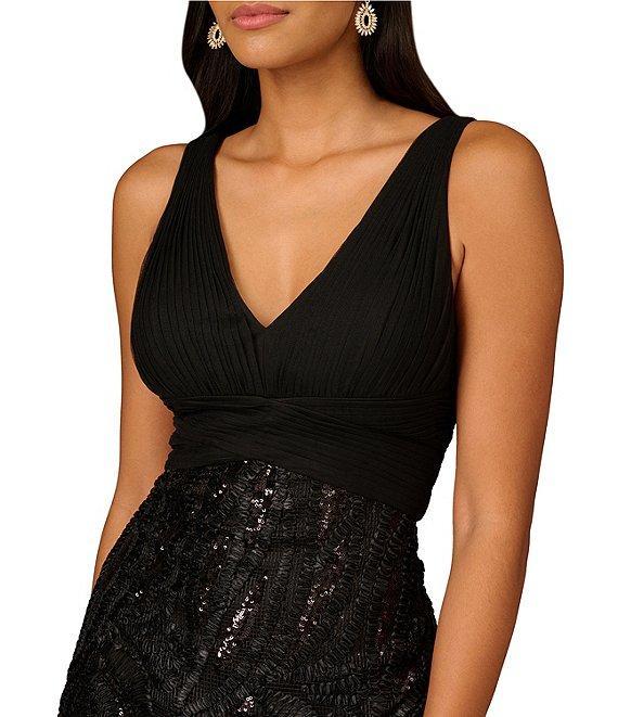 Aidan Mattox 3D Embroidered Mesh V-Neck Sleeveless Dress Product Image
