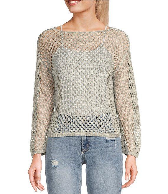 Say What Open Weave Boat Neck Dolman Long Sleeve Top Product Image