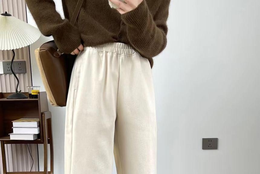 High Waist Lace-Up Plain Wide Leg Pants Product Image