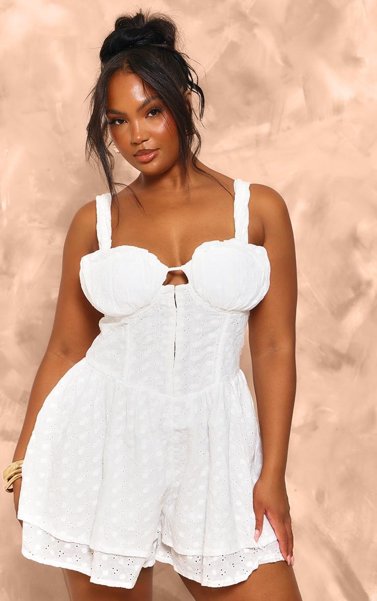 Plus White Broderie Hook And Eye Romper Product Image