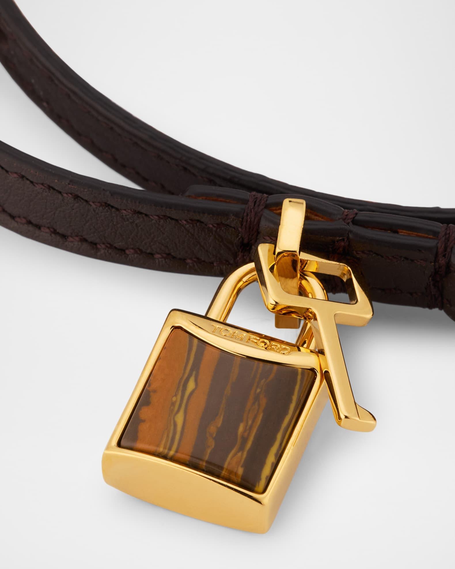 Stone Lock And Key Leather Wrap Bracelet Product Image