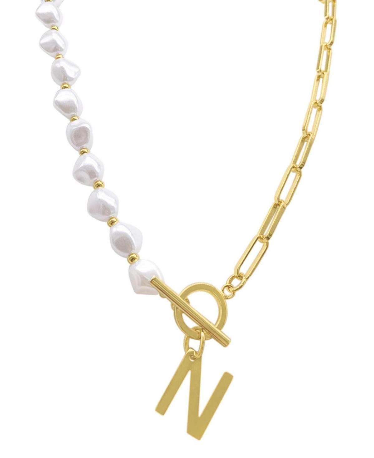 Adornia Simulated Pearl & Paperclip Chain Initial Toggle Necklace, Womens, Gold Tone G Product Image