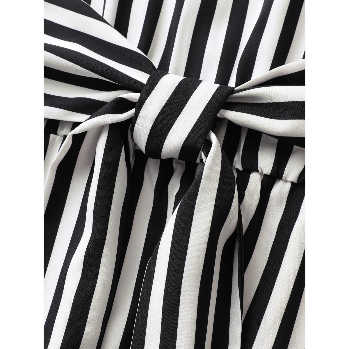Plus Size Striped Shirt Collar Sleeveless Tie Dress Black Women At the Office Shirt collar Sleeveless Curvy BloomChic 18-20/2X Product Image