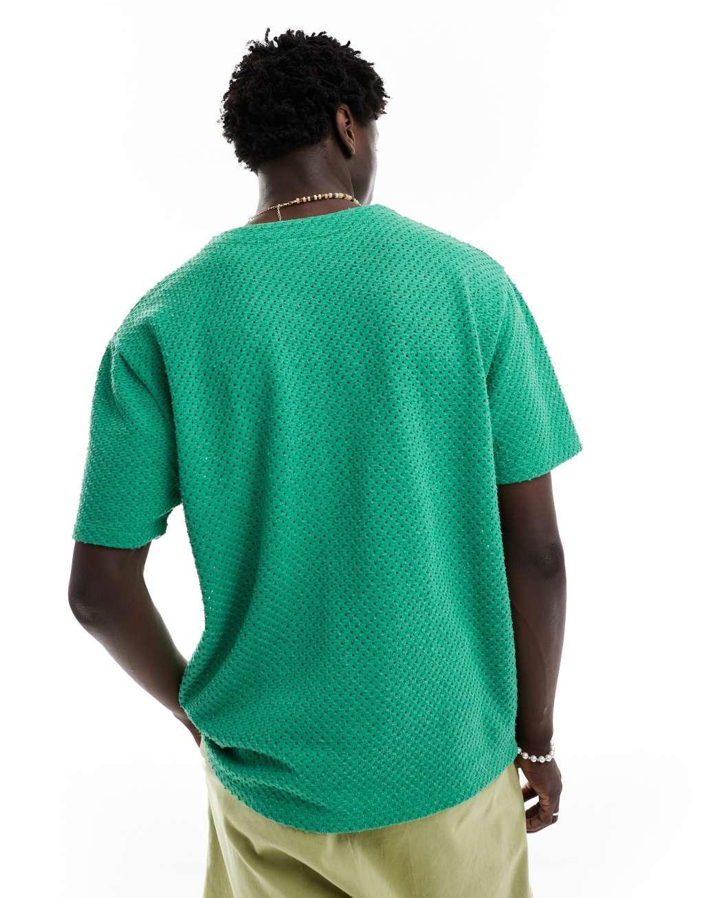 ASOS DESIGN relaxed baseball shirt in green texture Product Image