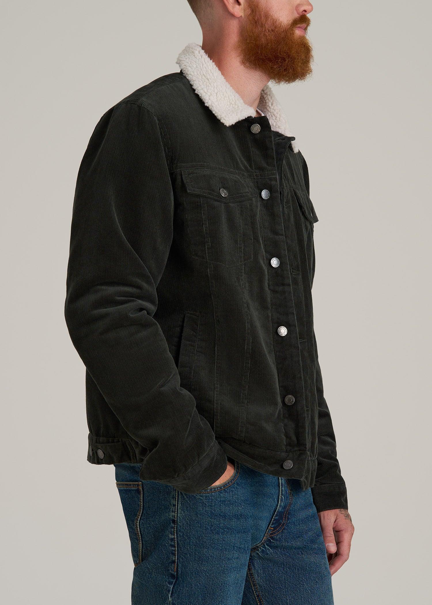 LJ&S Men's Sherpa Corduroy Tall Trucker Jacket in Boreal Green Product Image