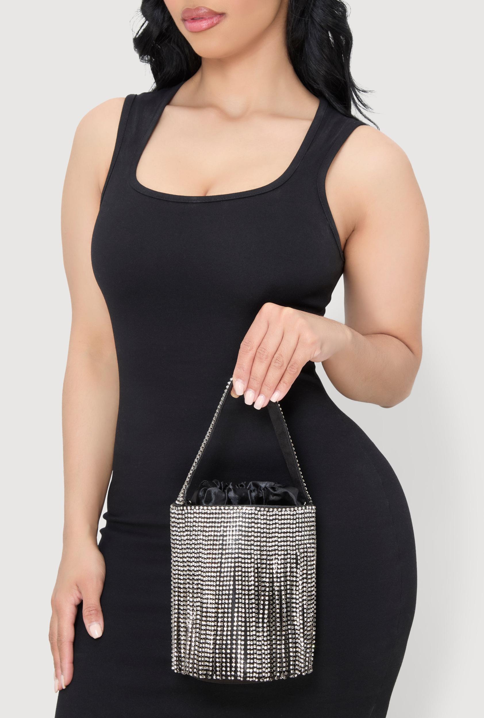 Rhinestone Fringe Crossbody Bucket Bag Female Product Image