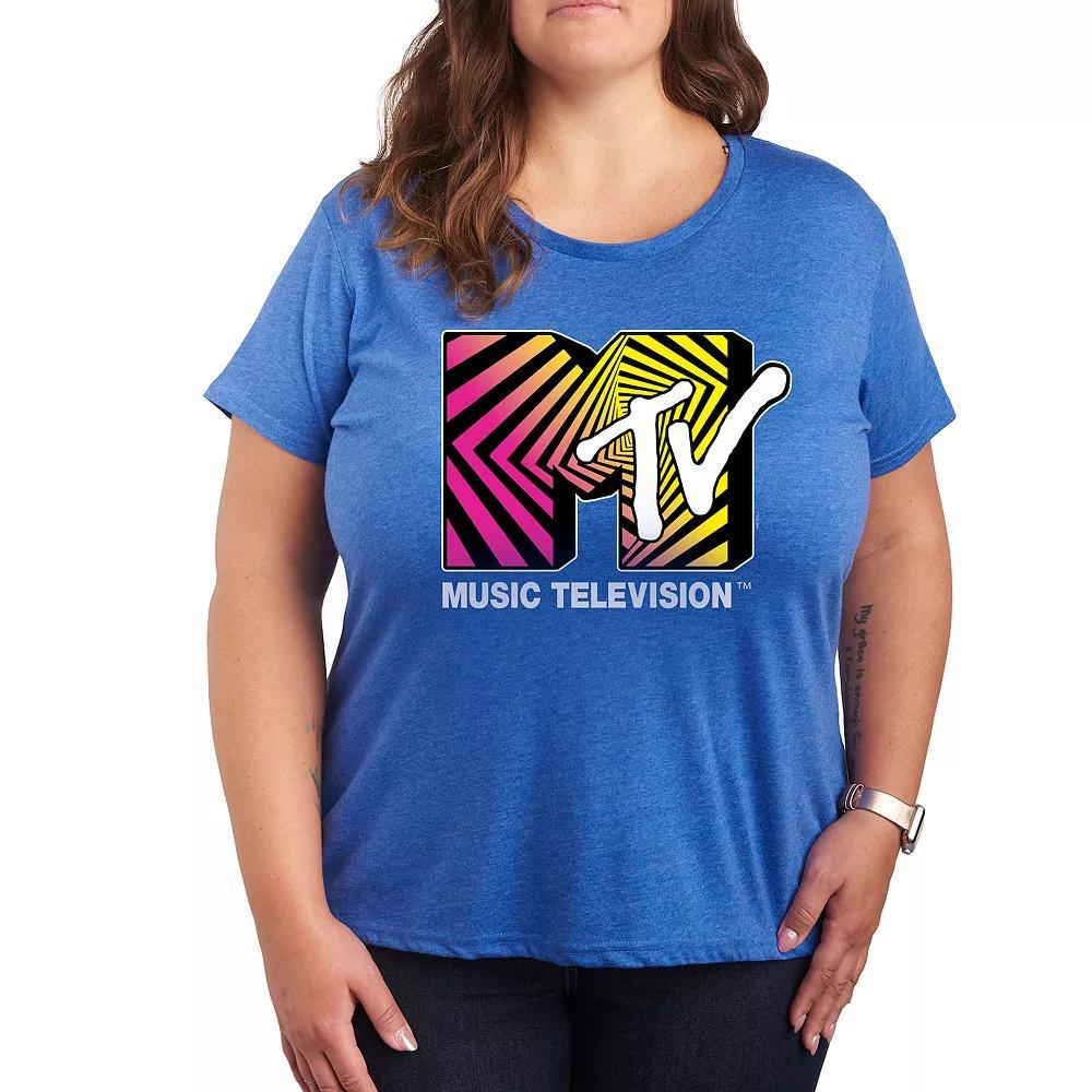 Plus MTV Optical 80s Graphic Tee, Womens Grey Royal Blue Product Image