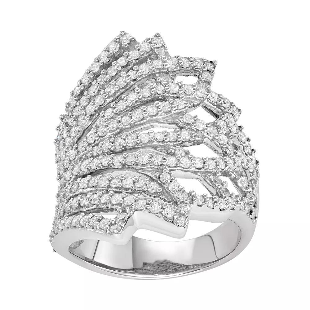 Sterling Silver 1 1/2 Carat T.W. Diamond Fan Ring, Women's, Size: 9 Product Image