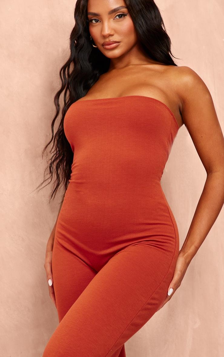 Rust Double Layer Contour Jersey Bandeau Wide Leg Jumpsuit Product Image
