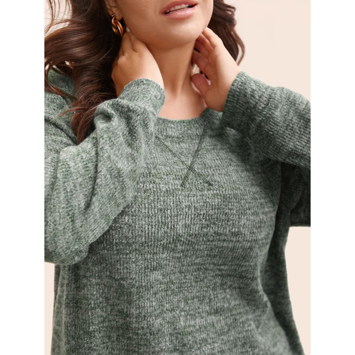 Plus Size Solid Heather Round Neck Stitch Sweatshirt Women DarkGreen Casual Topstitching Round Neck Everyday Sweatshirts BloomChic 10/M Product Image
