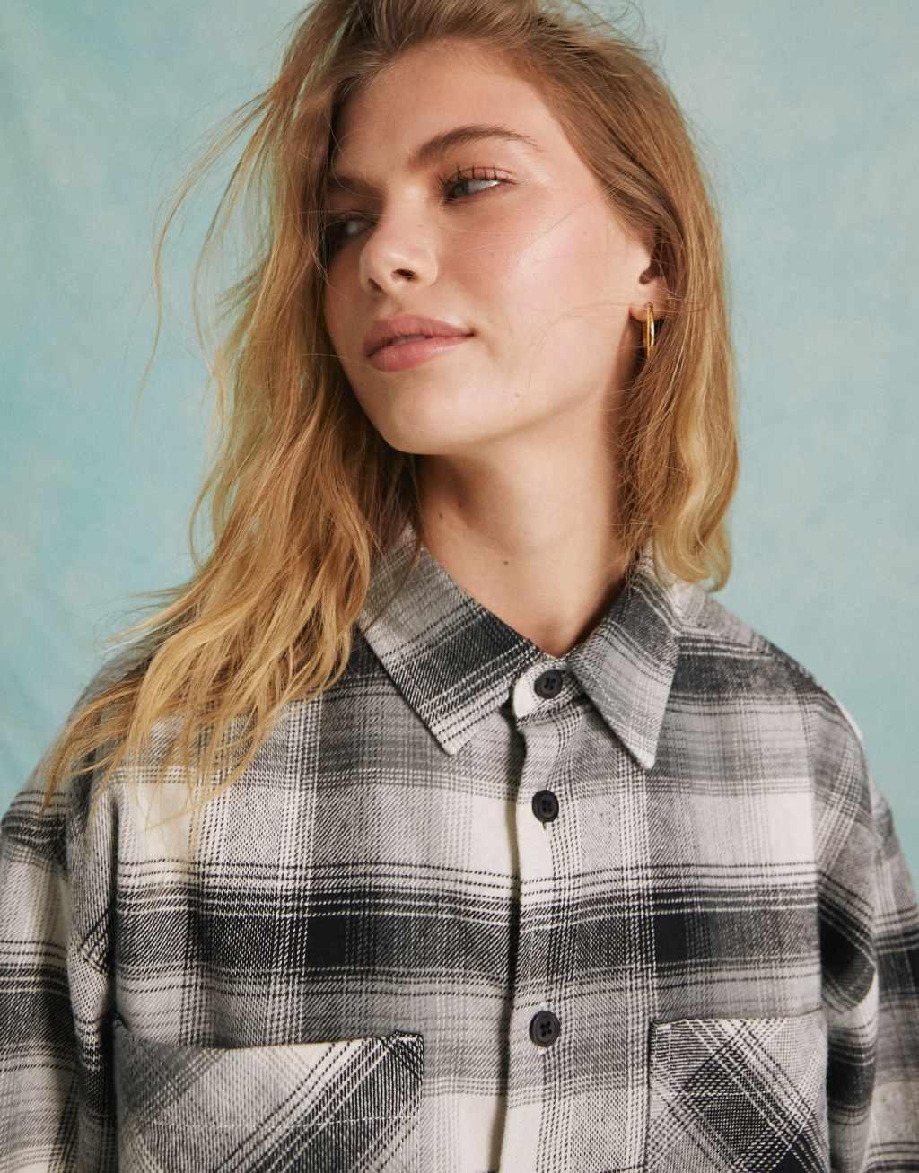 Miss Selfridge oversized check shacket in mono Product Image