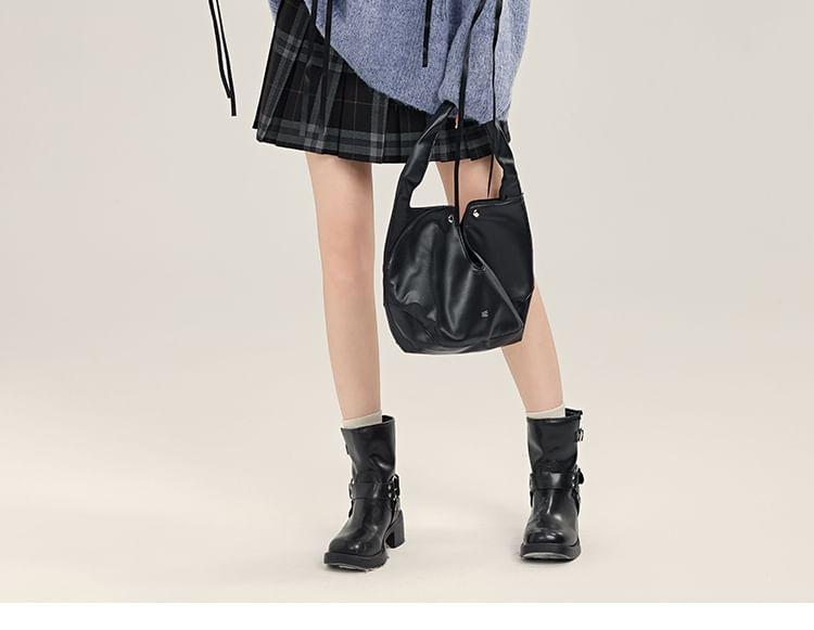 Crewneck Lace-Up Plain Sweater Product Image