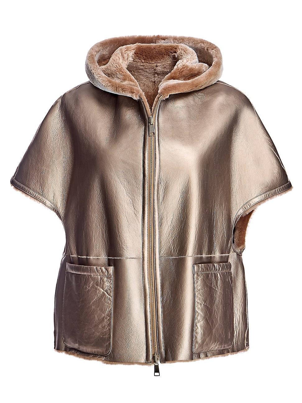 Womens Lamb Shearling Zipper Cape Product Image
