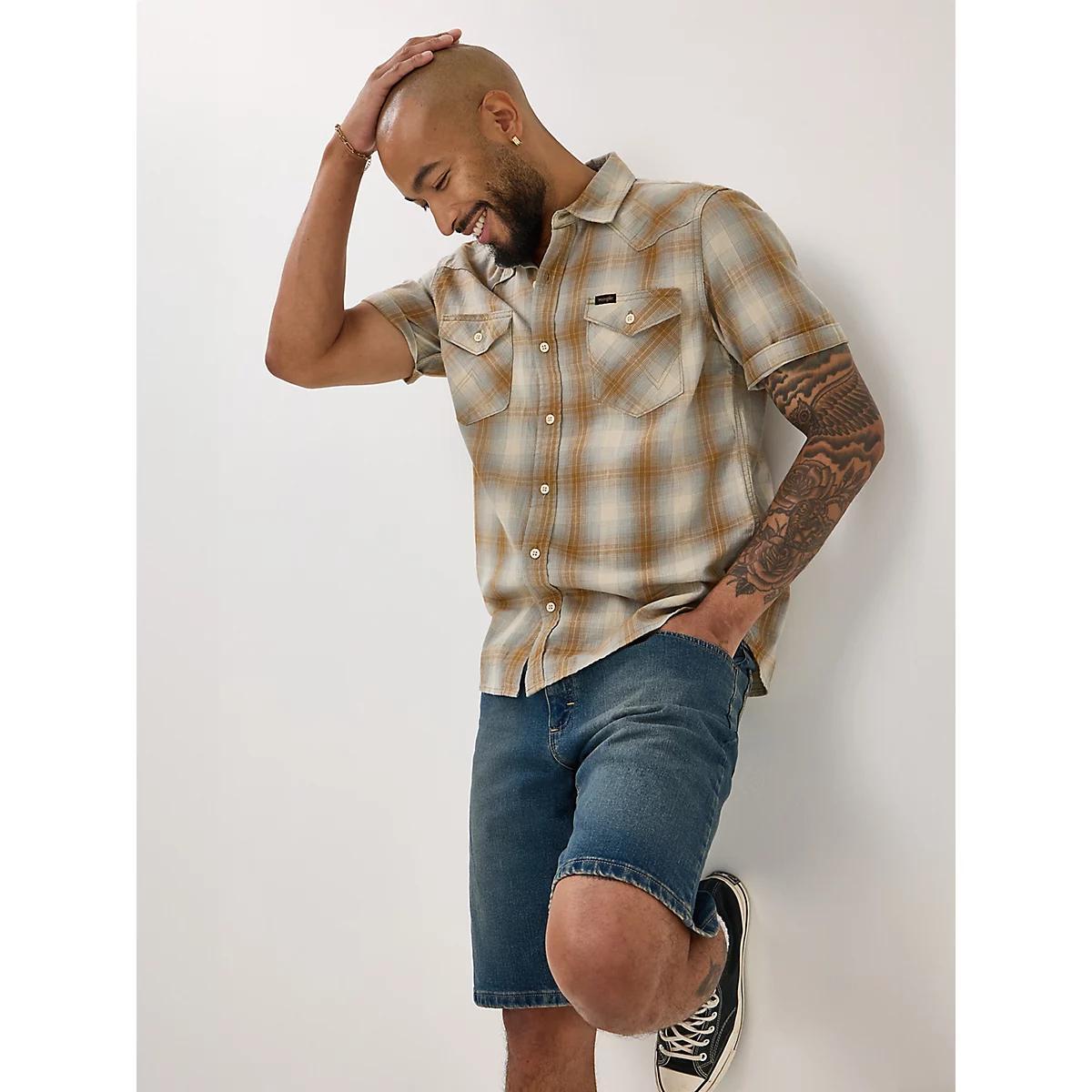 Men's Slub Cotton Plaid Shirt in Vintage Indigo Product Image