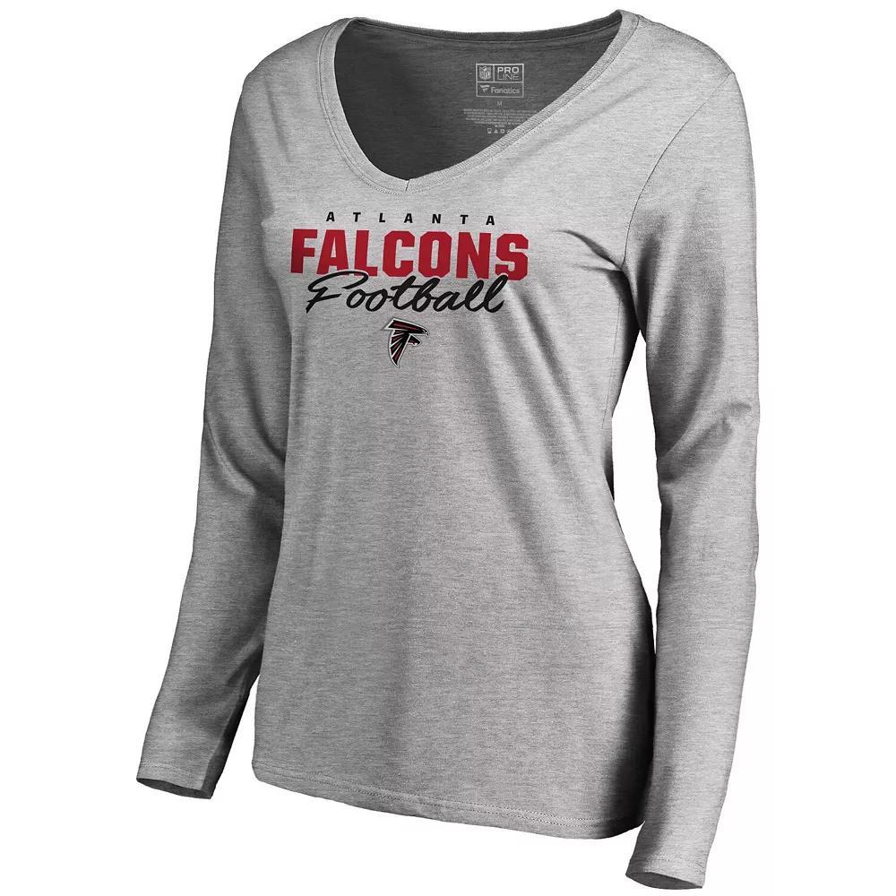 Women's NFL Pro Line Ash Atlanta Falcons Iconic Collection Script Assist Long Sleeve V-Neck T-Shirt, Size: XL, Grey Product Image