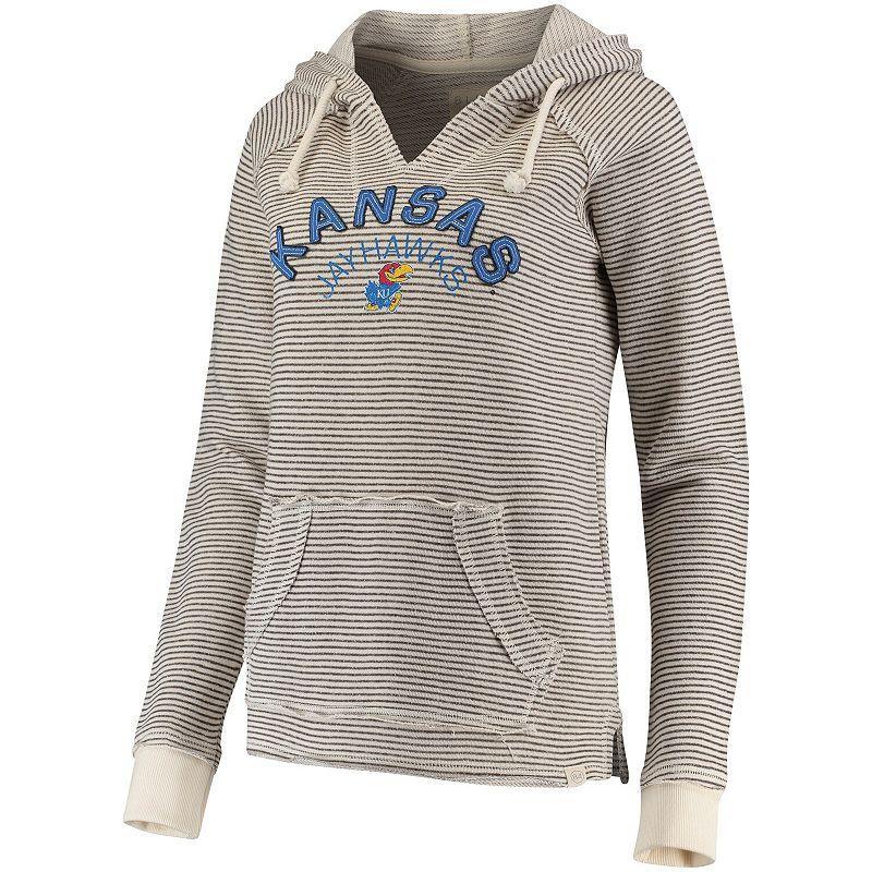 Womens Cream Kansas Jayhawks Striped French Terry V-Neck Pullover Hoodie Product Image