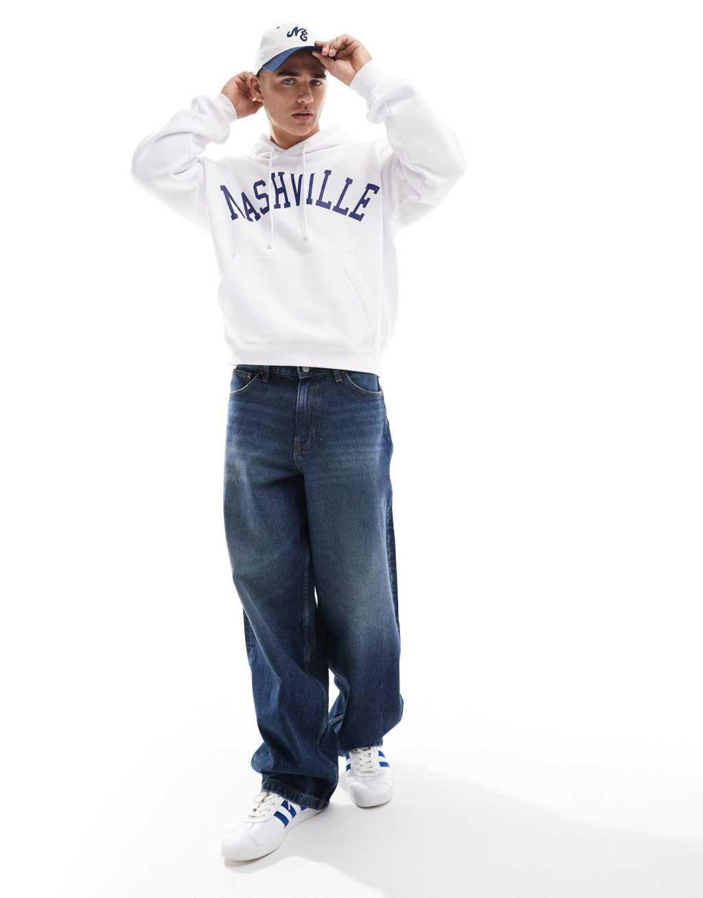 Cotton On boxy fit hoodie with Nashville print in white Product Image