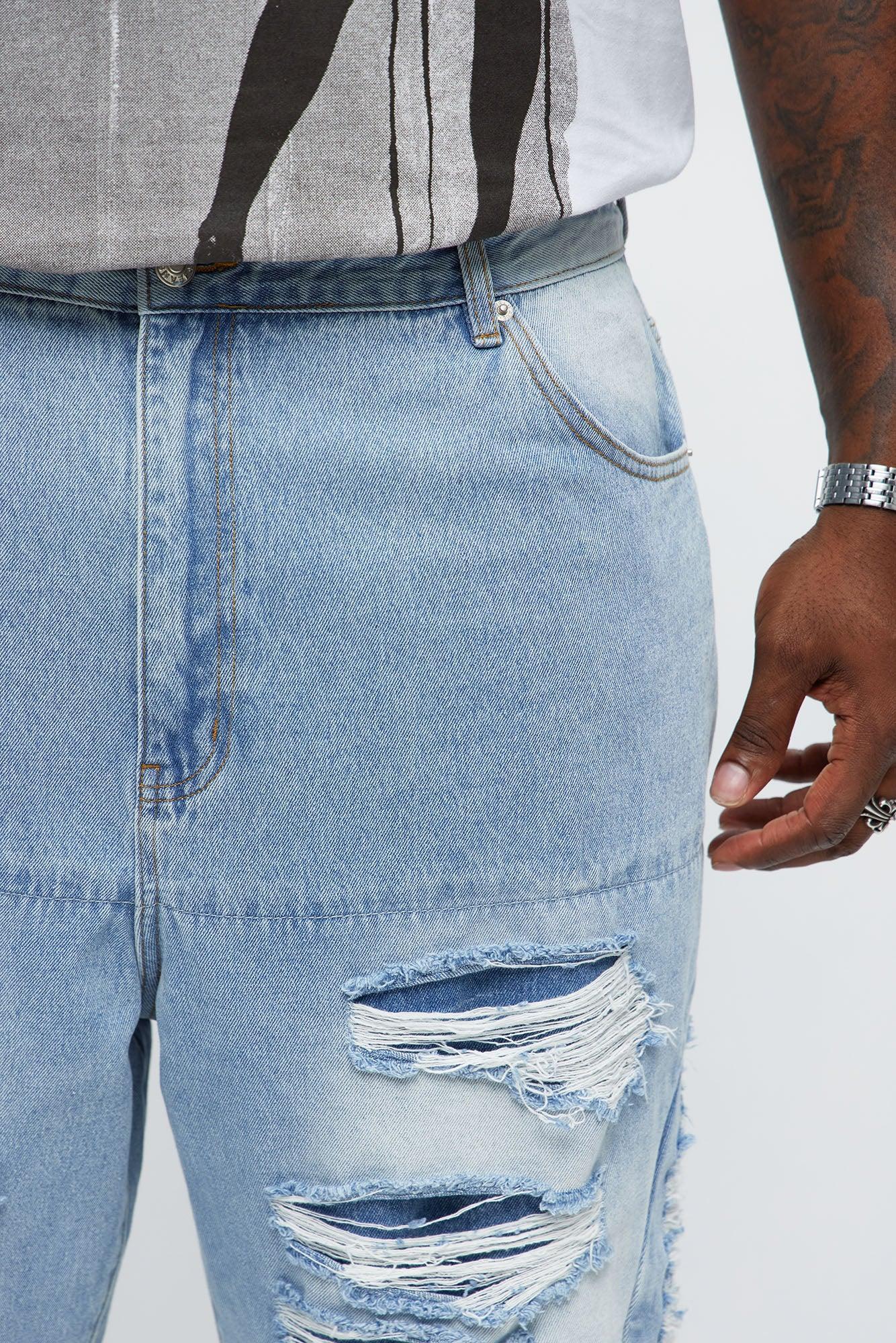 Baggy Busy In These Streets Destroyed Jeans - Light Blue Wash Product Image