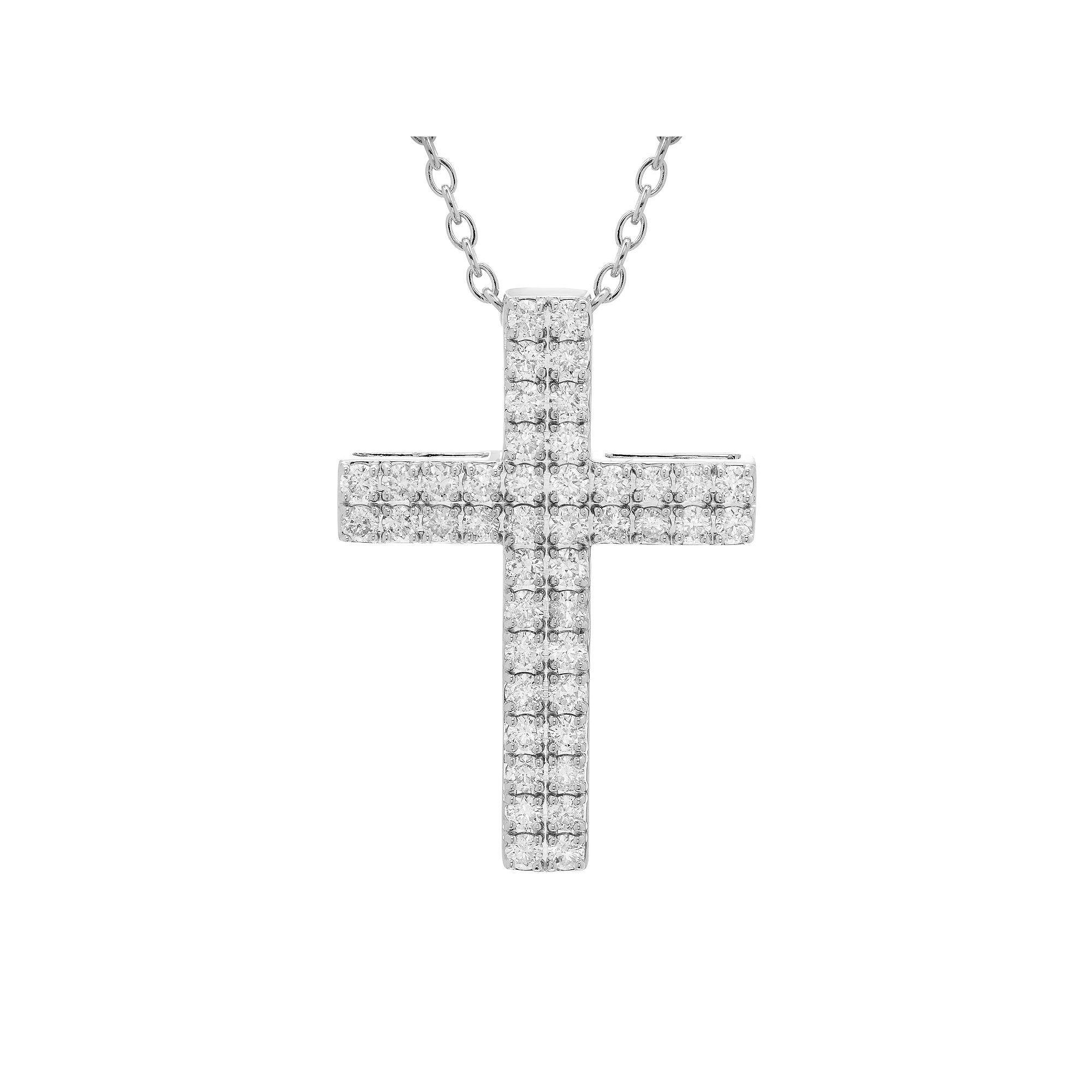 The Regal Collection 14k Gold 1 Carat T.W. Certified Diamond Double-Row Cross Pendant, Womens 14k White Gold Product Image