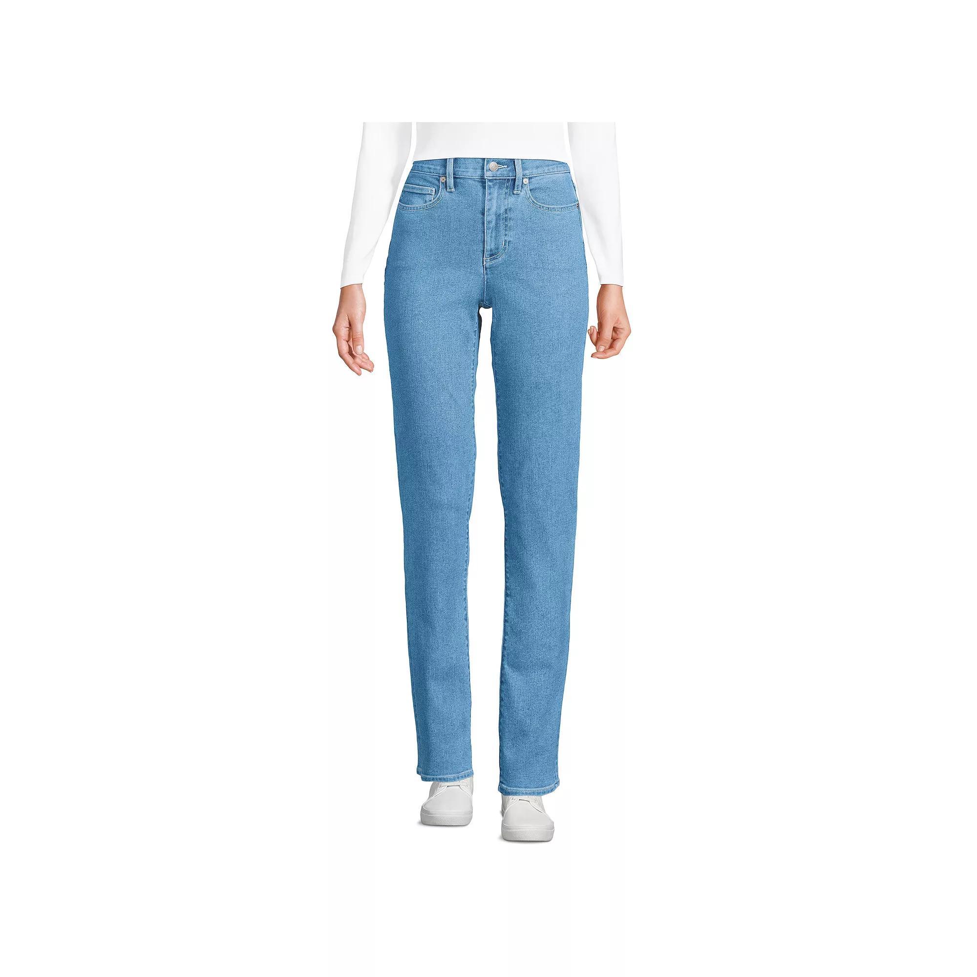 Petite Lands' End Recover High-Rise Straight-Leg Jeans, Women's, Size: 14P 28, Hutton Blue Wash Product Image