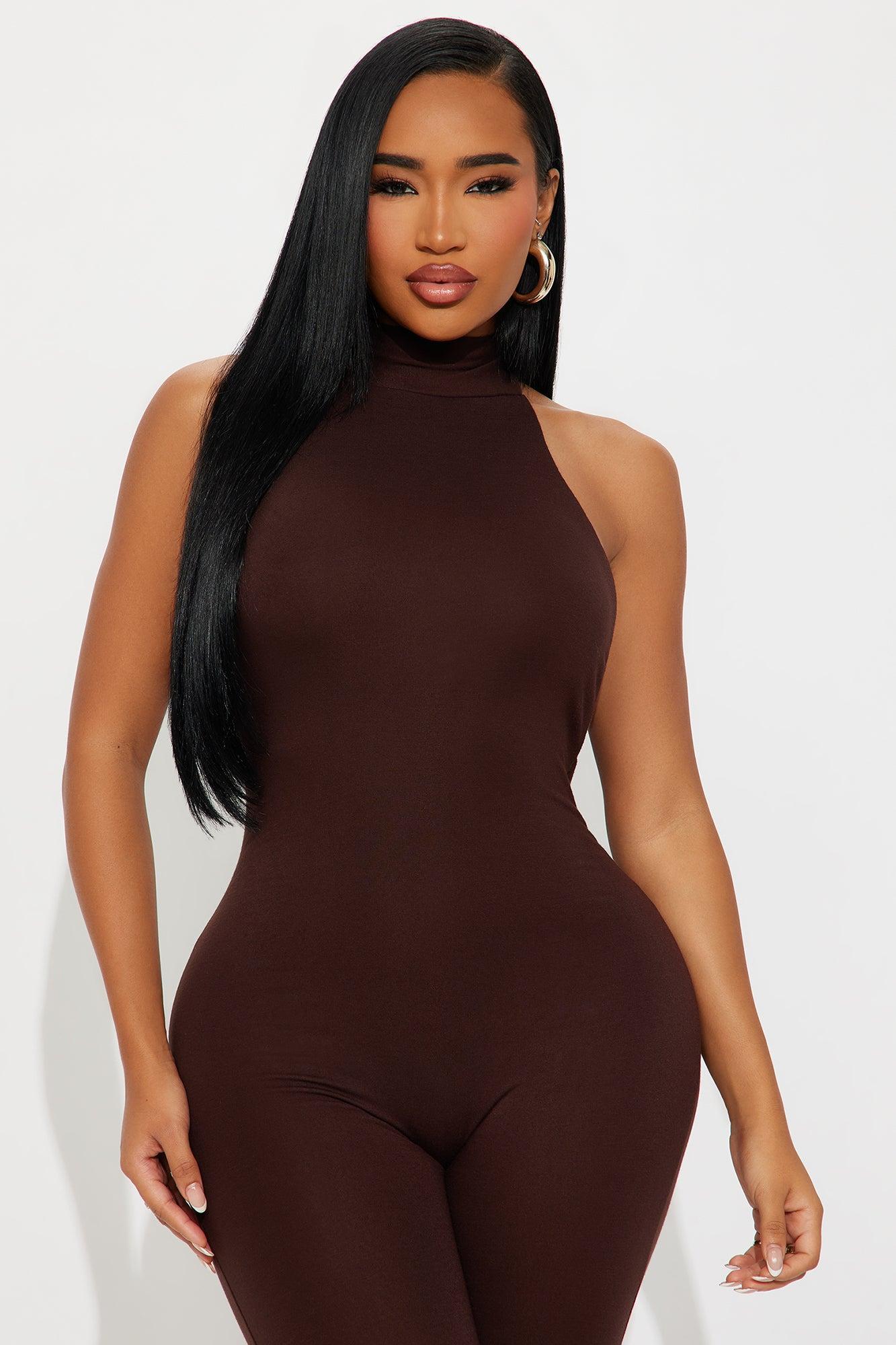 Cleo Double Lined Halter Jumpsuit - Chocolate Product Image