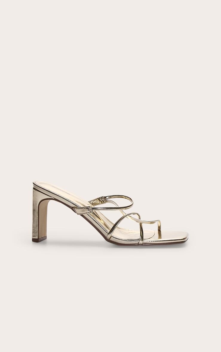 Gold Pu Square Toe Thin Block High Heeled Mules Product Image