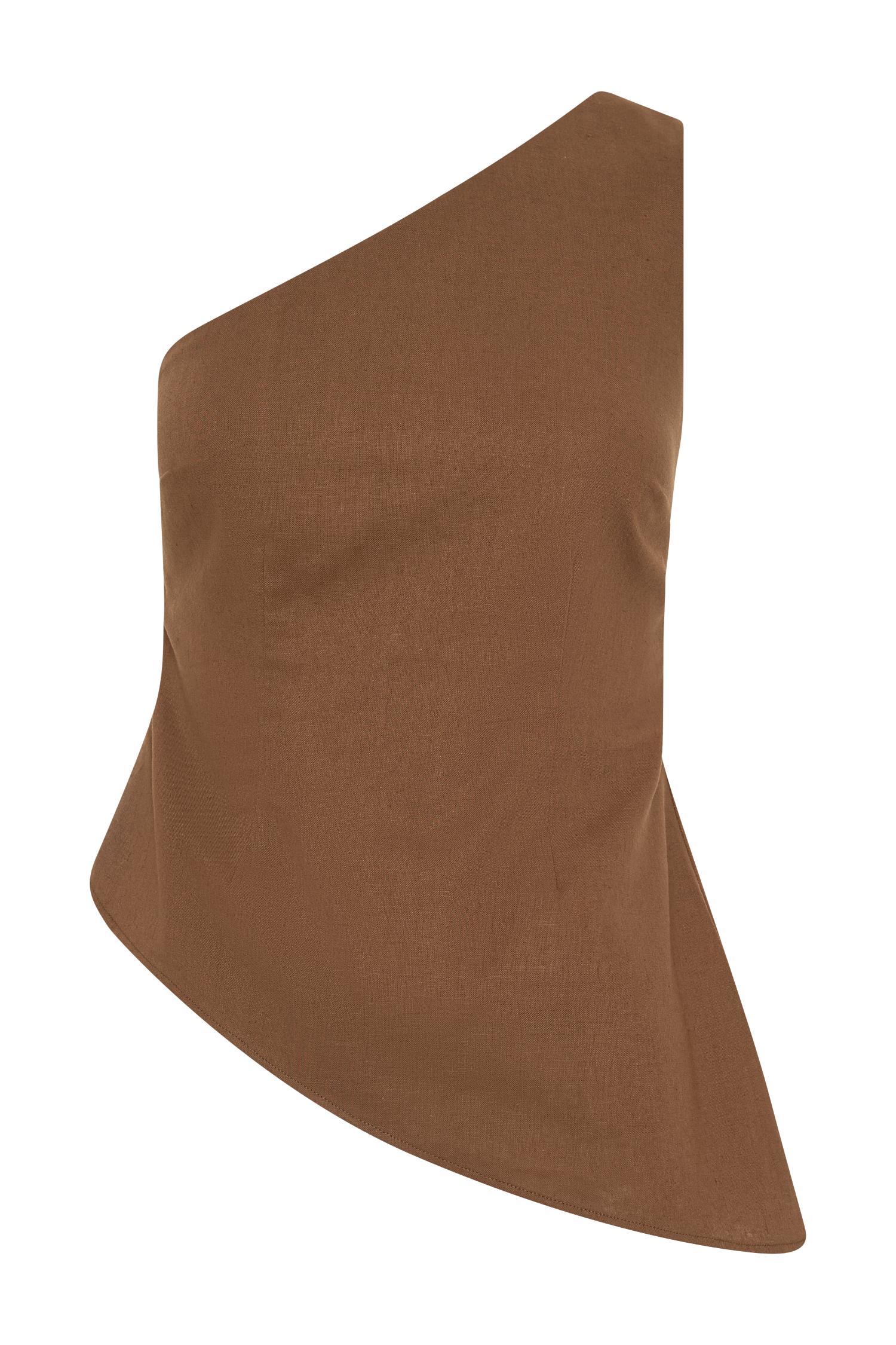 Dora Linen One Shoulder Top - Cacao Brown Product Image