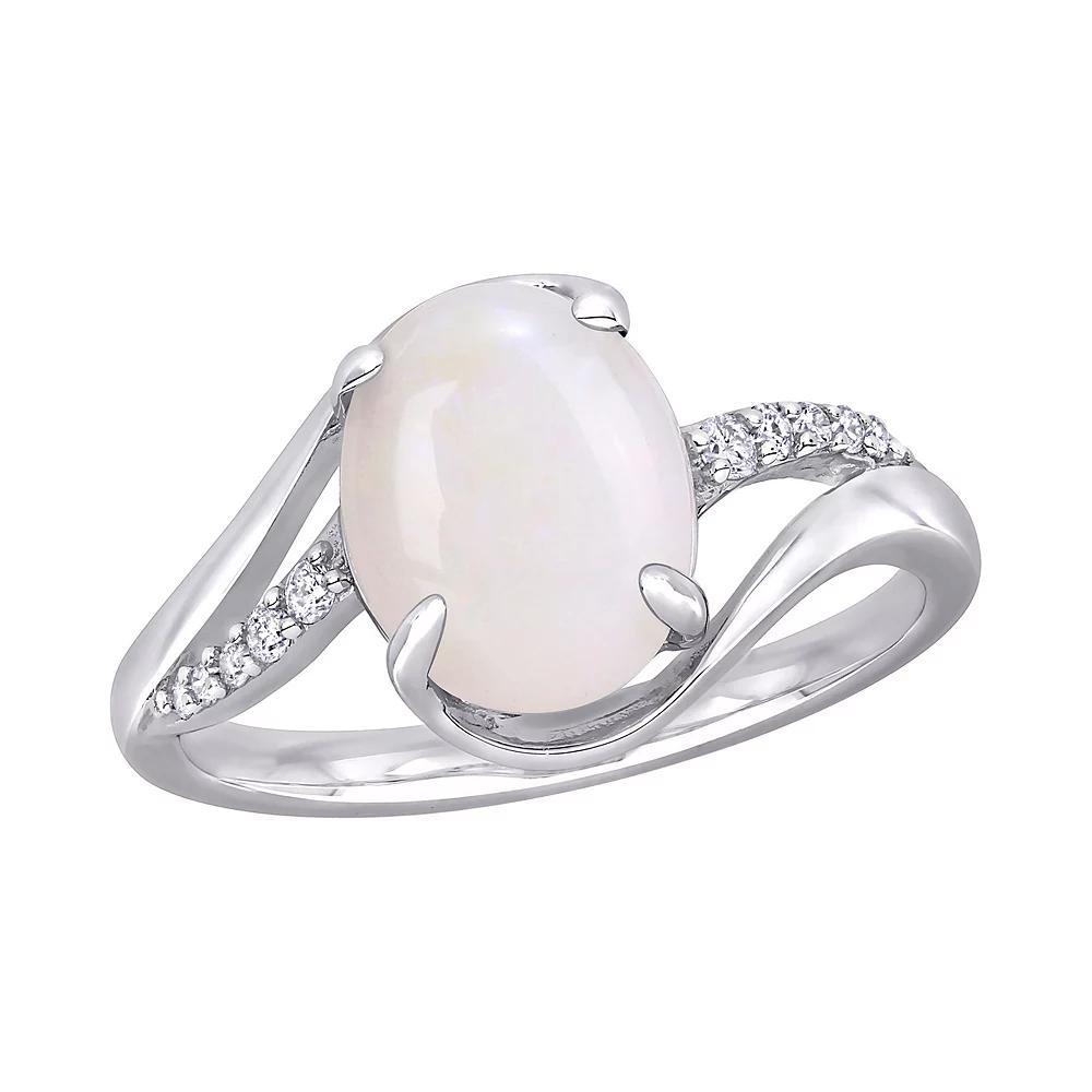 Stella Grace Sterling Silver 1/10 Carat T.W Diamond & White Opal Fashion Ring, Women's, Size: 9 Product Image