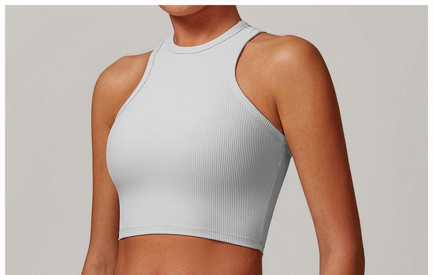 Crew Neck Plain Sports Bra Product Image
