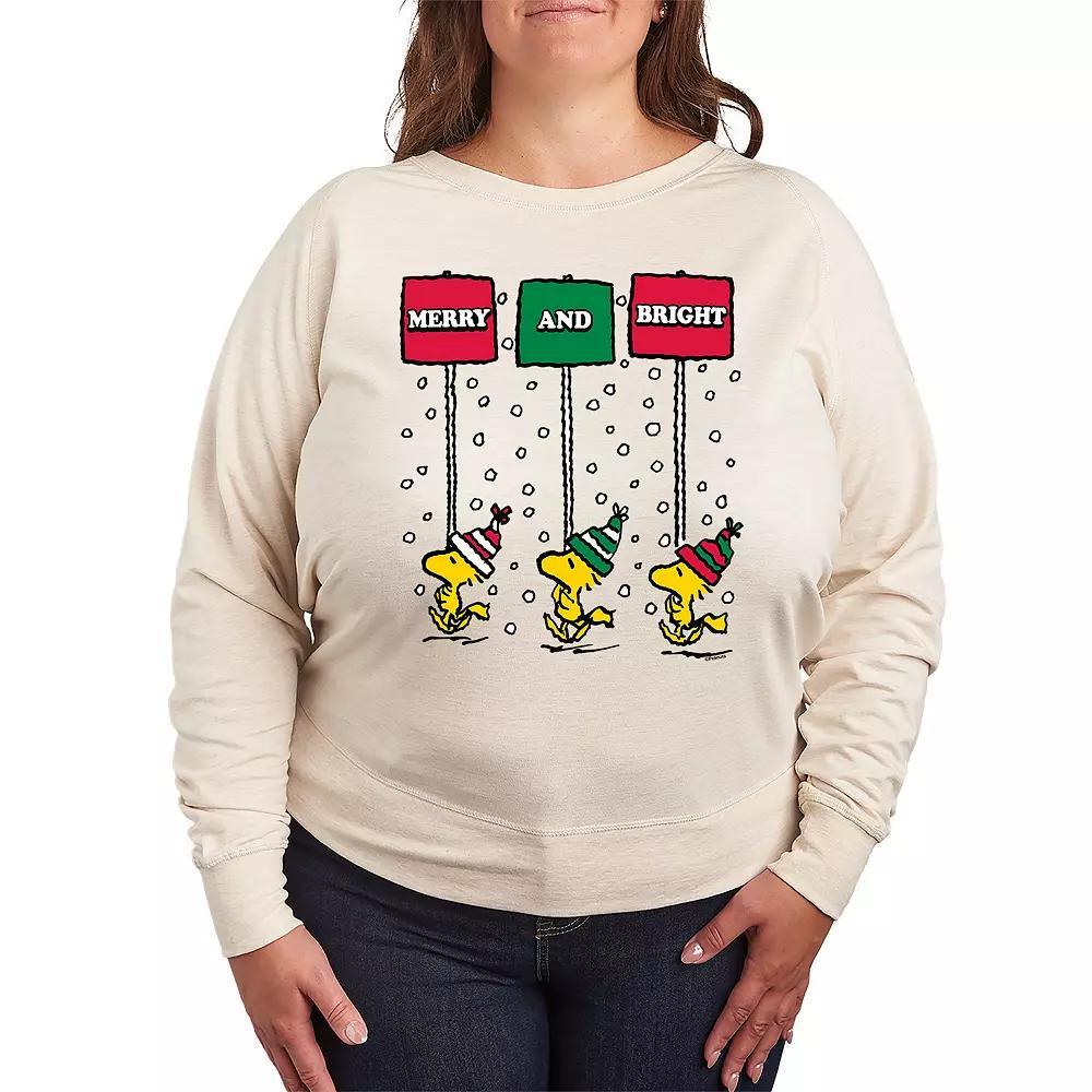 Womens Peanuts Woodstock Merry & Bright French Terry Long Sleeve Tee Product Image