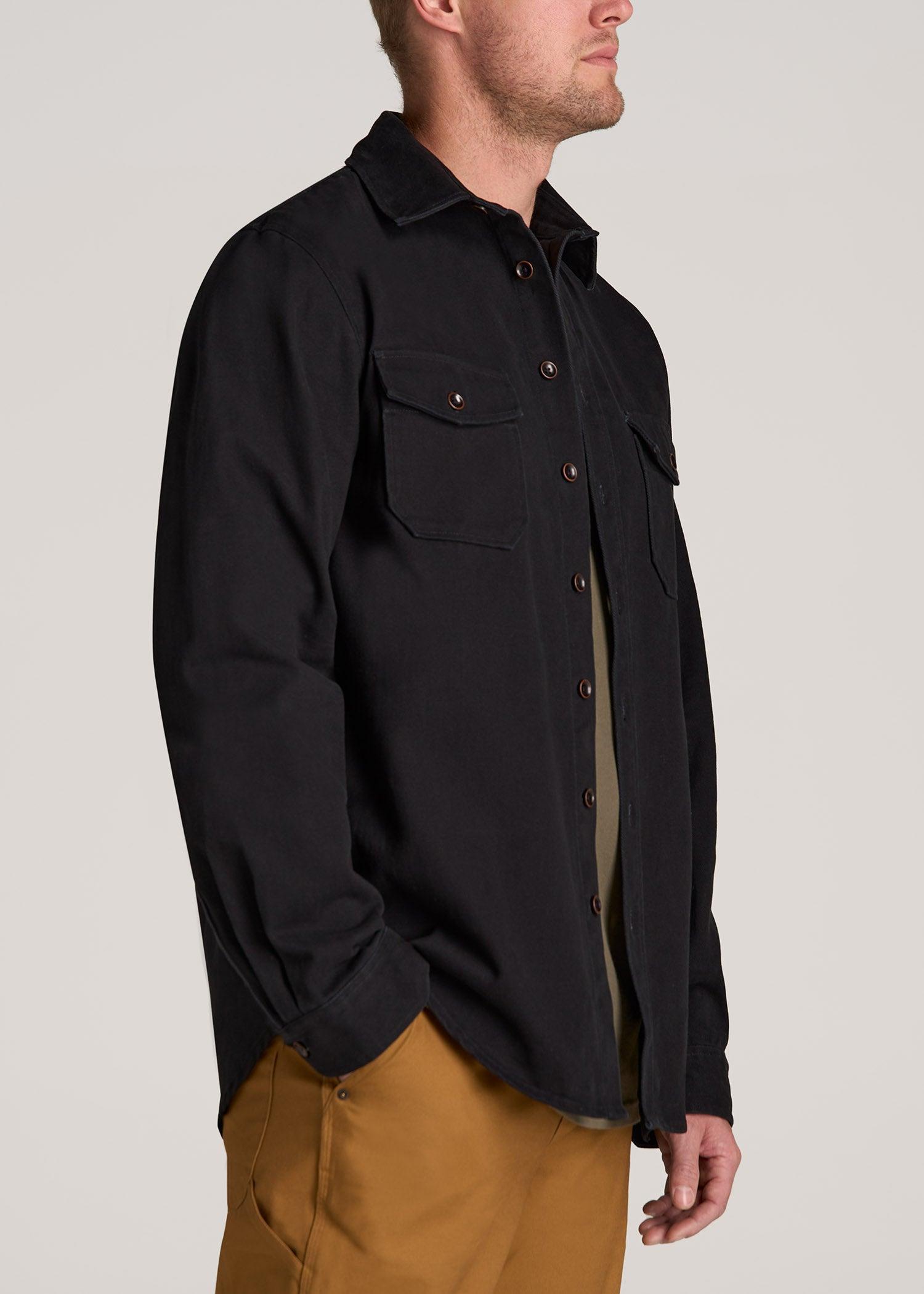 LJ&S Heavyweight Cotton Twill Overshirt for Tall Men in Vintage Black Product Image