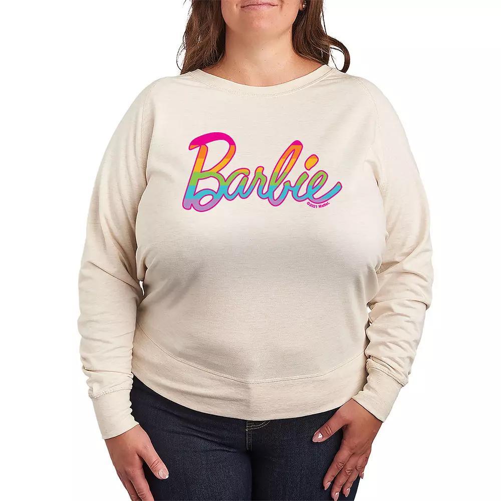 Plus Size Barbie Pride Rainbow Fill French Terry Long Sleeve Tee, Womens Grey Indigo Product Image