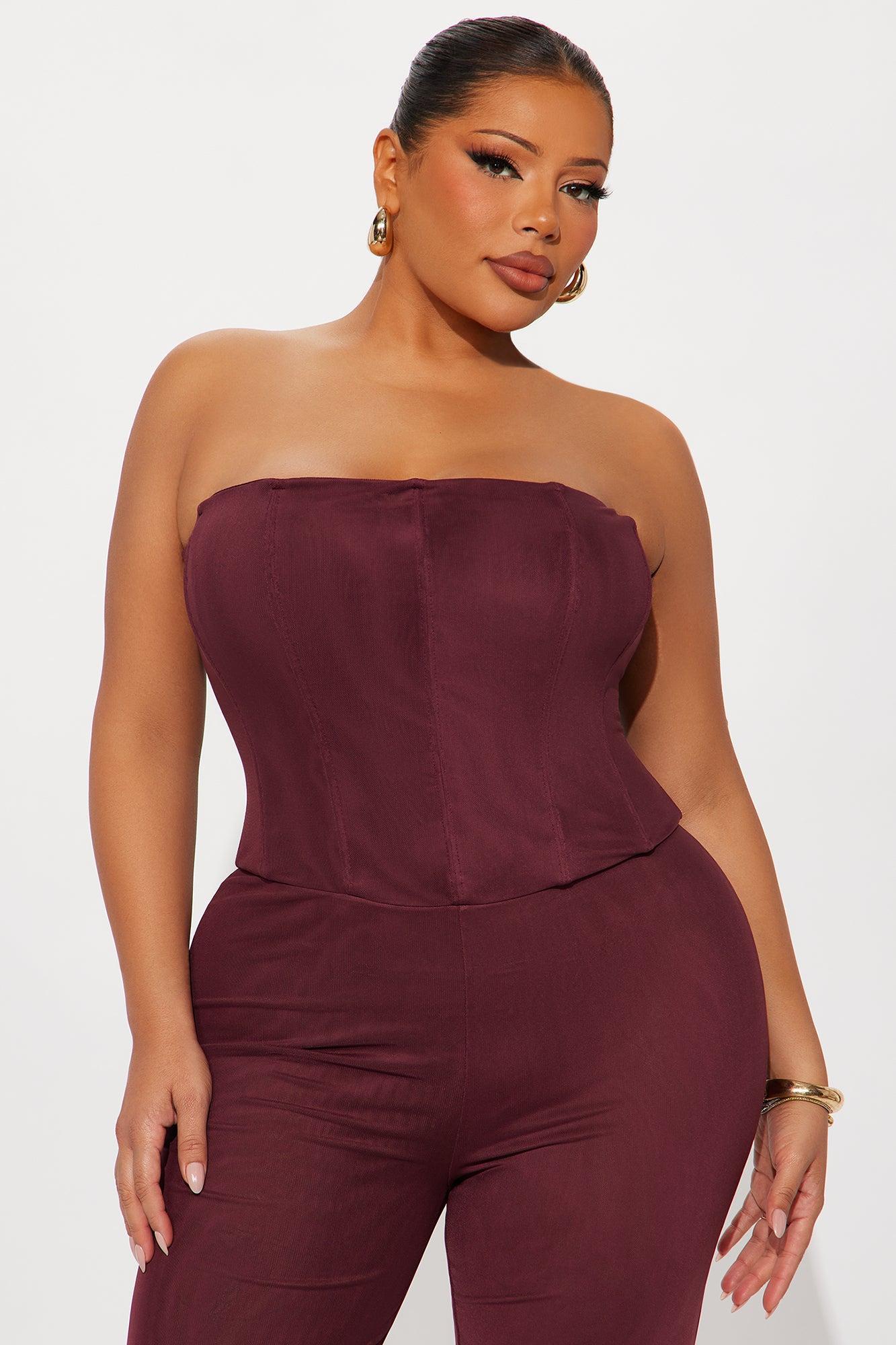 Martina Mesh Double Lined Straight Leg Jumpsuit - Burgundy Product Image