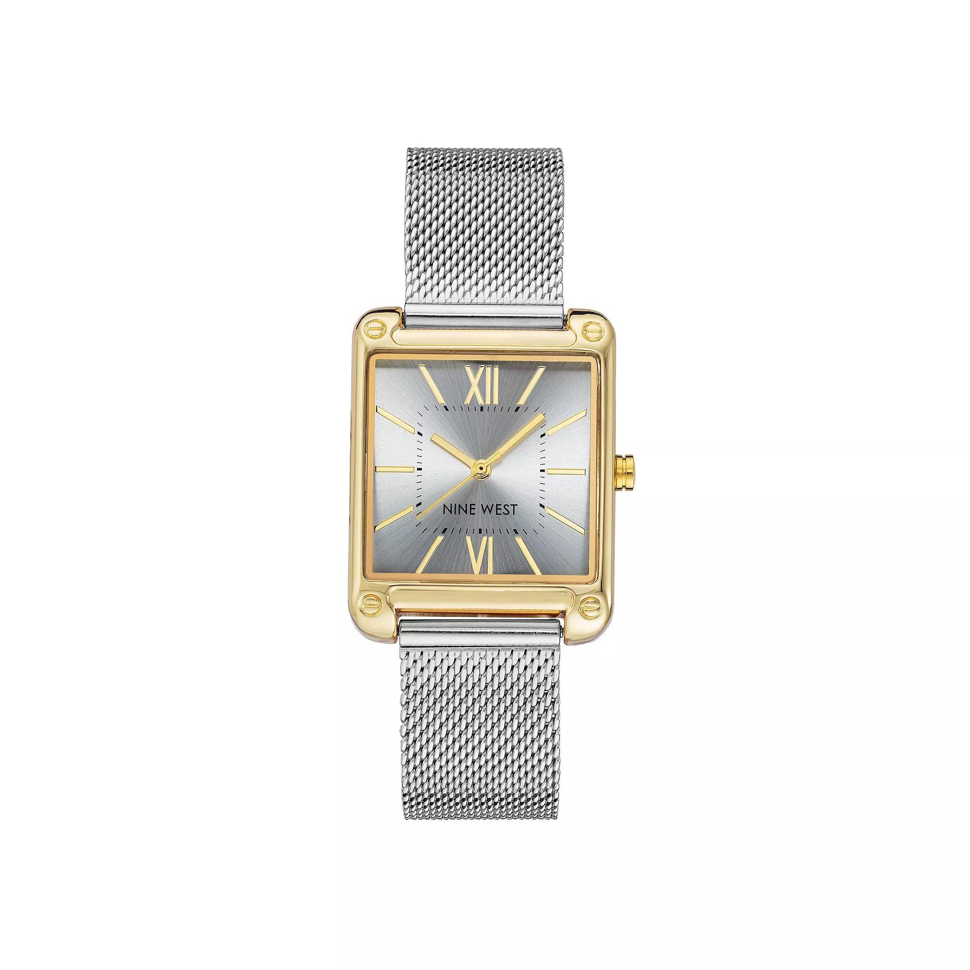 Nine West Women's Two Tone Rectangle Dial Dress Watch, Size: Small, Gold Tone Product Image