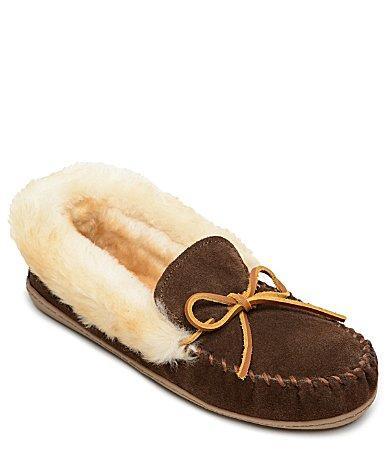 Minnetonka Alpine Bow Detail Suede Sheepskin Slippers Product Image