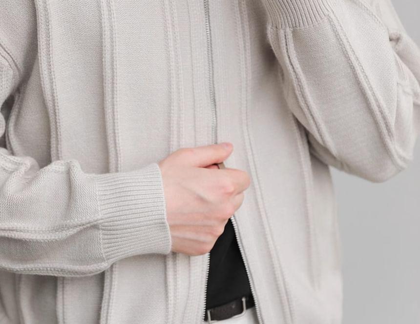 Stand Collar Plain Zip-Up Cardigan Product Image
