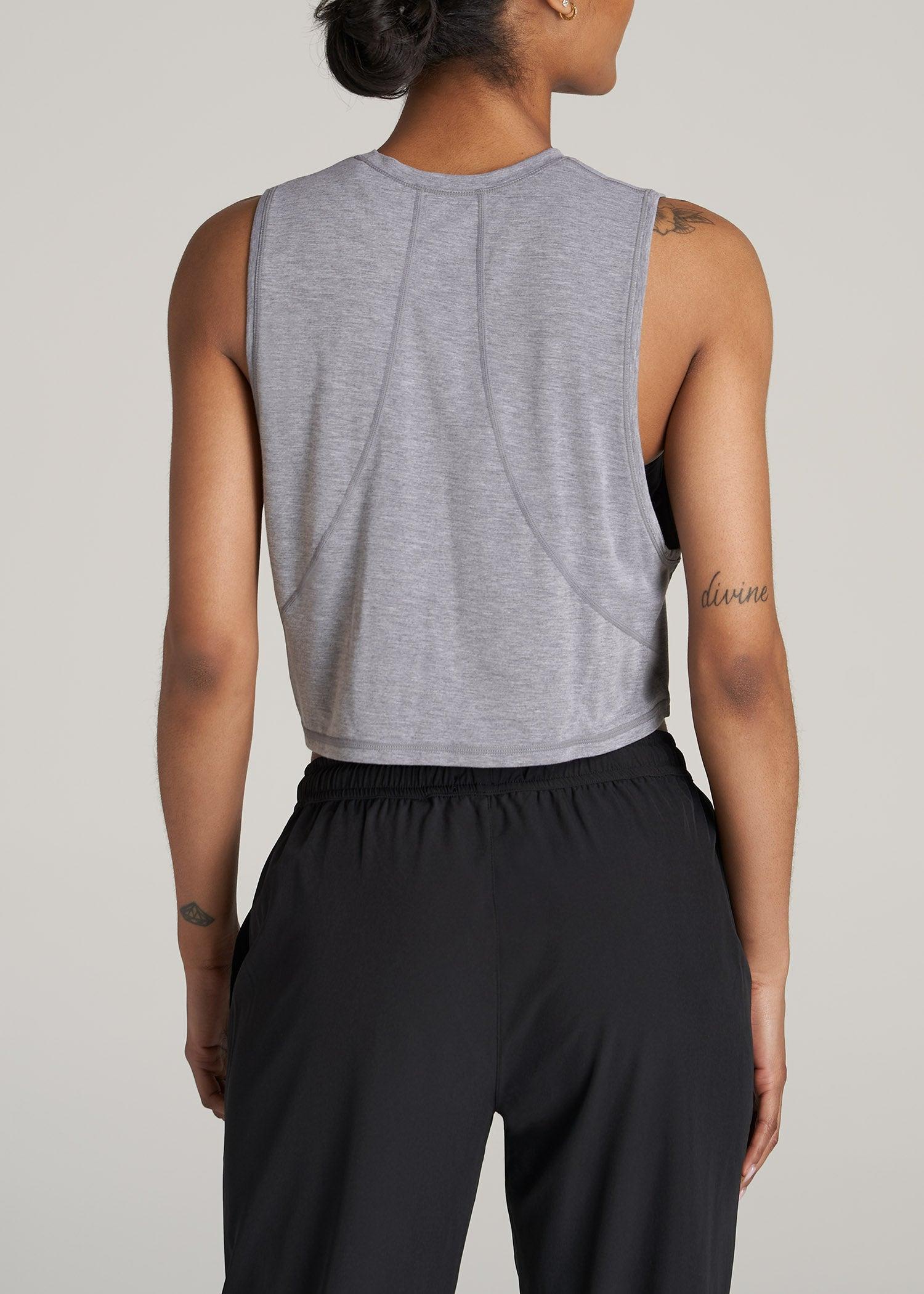 Athletic Cropped Muscle Tank Top for Tall Women in Grey Mix Product Image