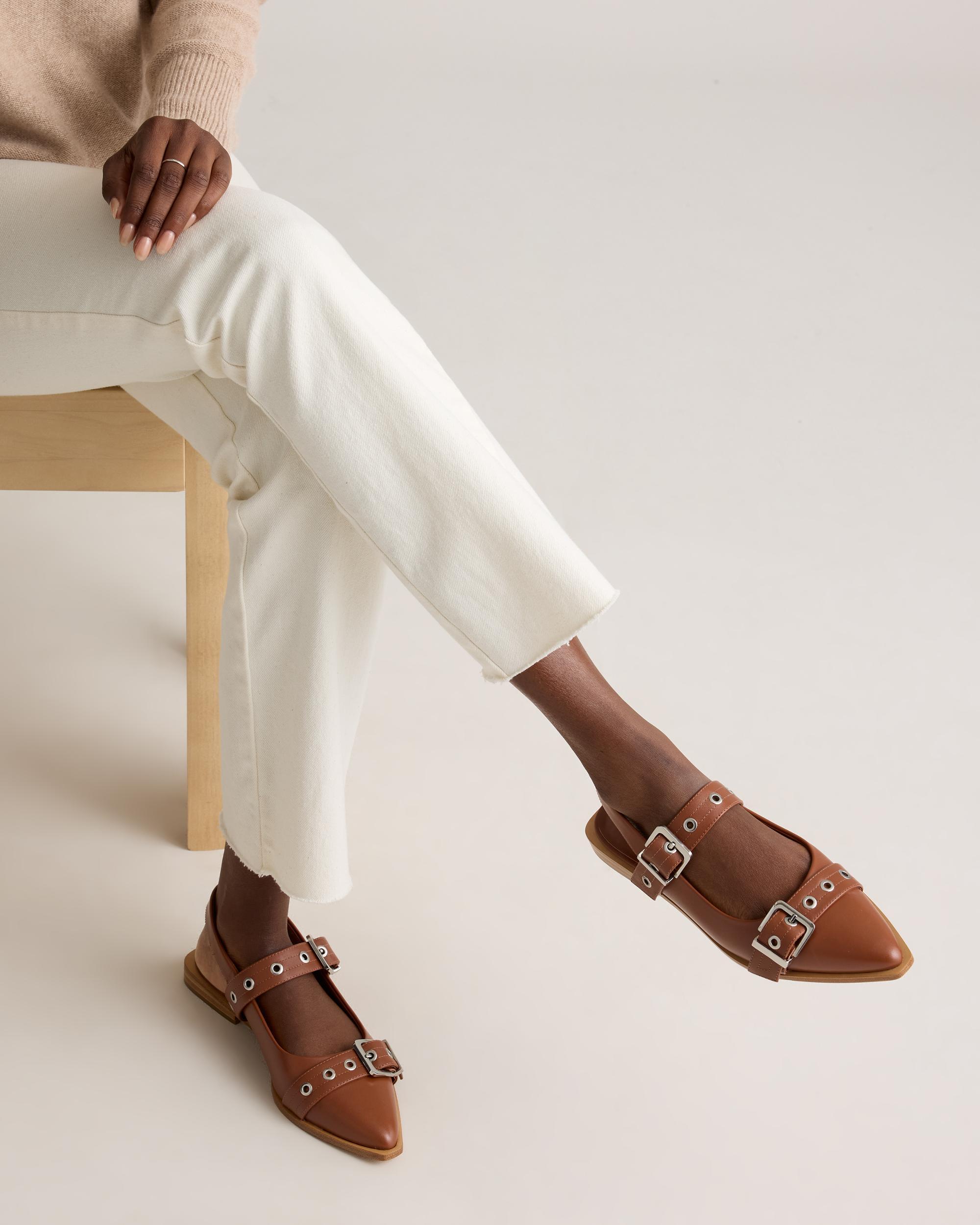 Quince | Women's Italian Leather Bold Buckle Slingback Flat Product Image