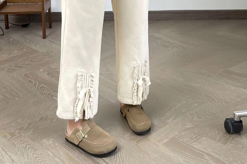 High Waist Lace-Up Plain Wide Leg Pants Product Image