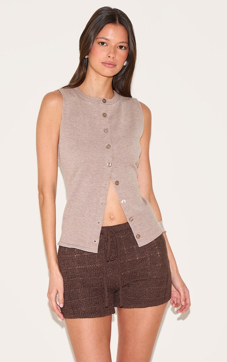Chocolate Textured Filigree Knit Mini Shorts Product Image