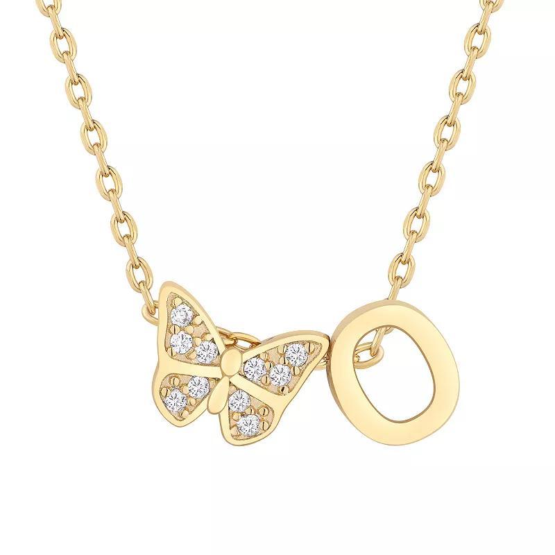 Taylor Grace 14k Gold Plated Cubic Zirconia Butterfly Initial Necklace, Womens Product Image