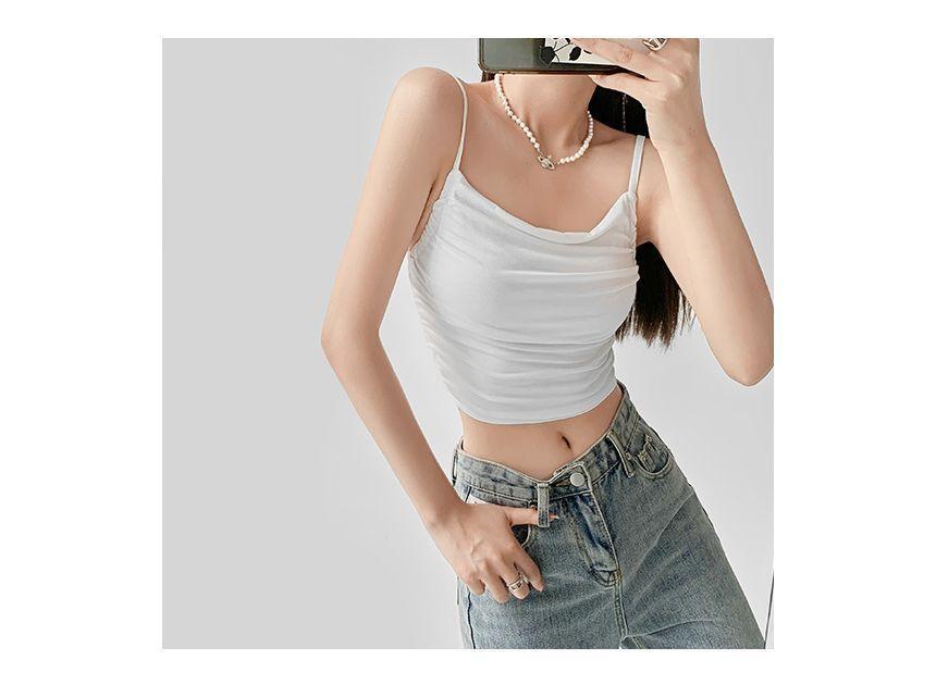 Cowl Neck Plain Ruched Camisole Top Product Image