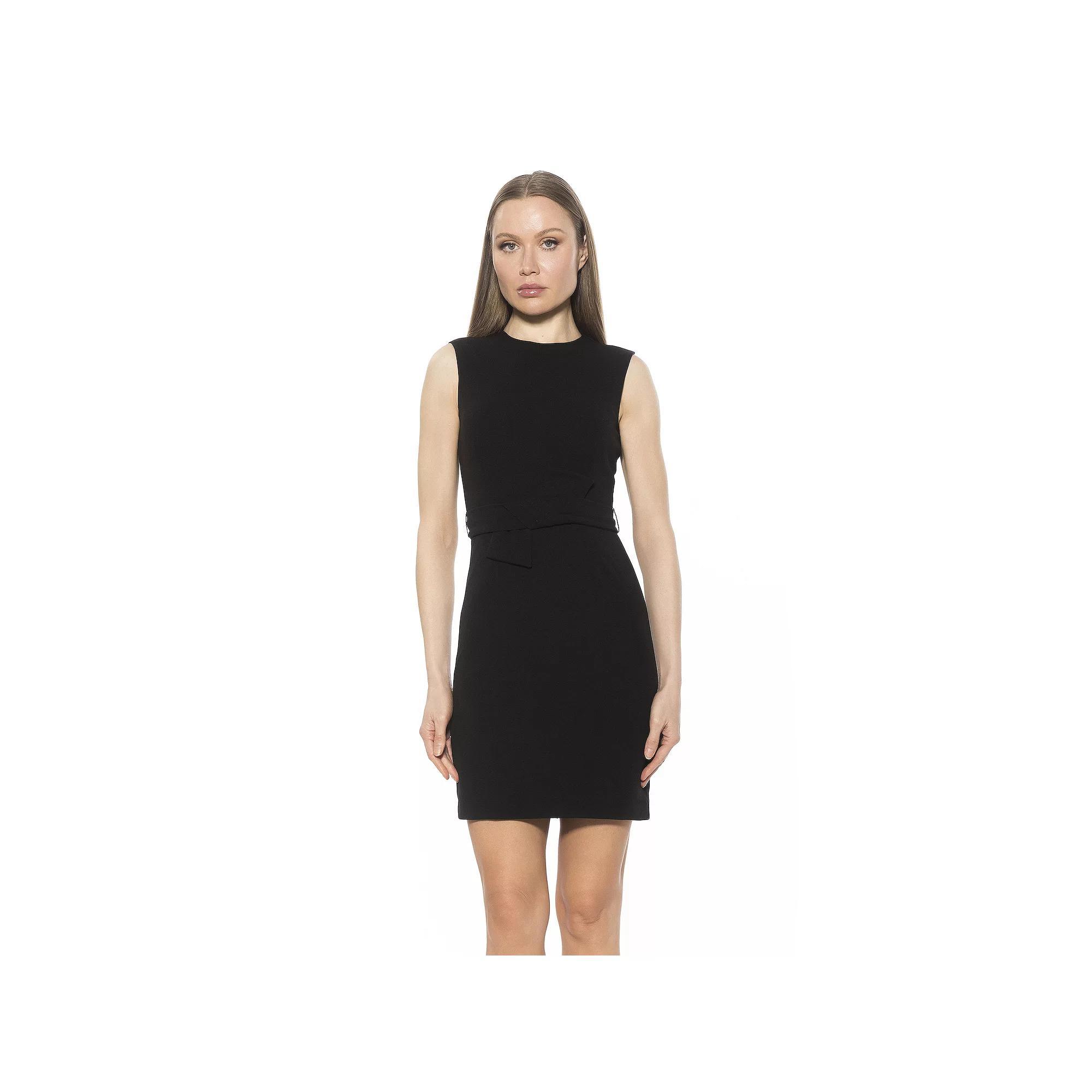 Women's ALEXIA ADMOR Crewneck Sleeveless Dress With Bow Belt, Size: Large, Black Product Image