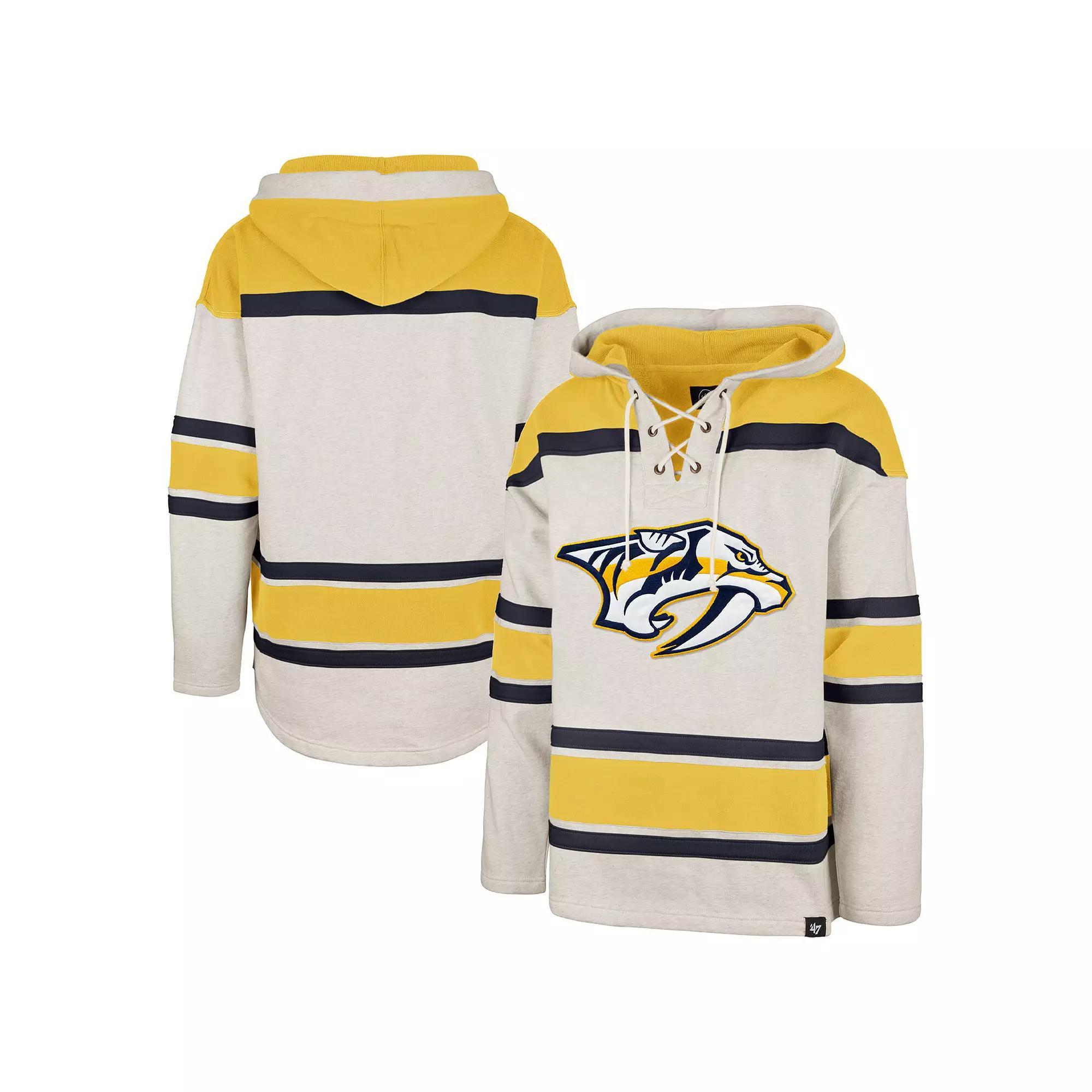 Men's '47 Oatmeal Nashville Predators Rockaway Lace-Up Pullover Hoodie, Size: Medium, Pdt Team Product Image