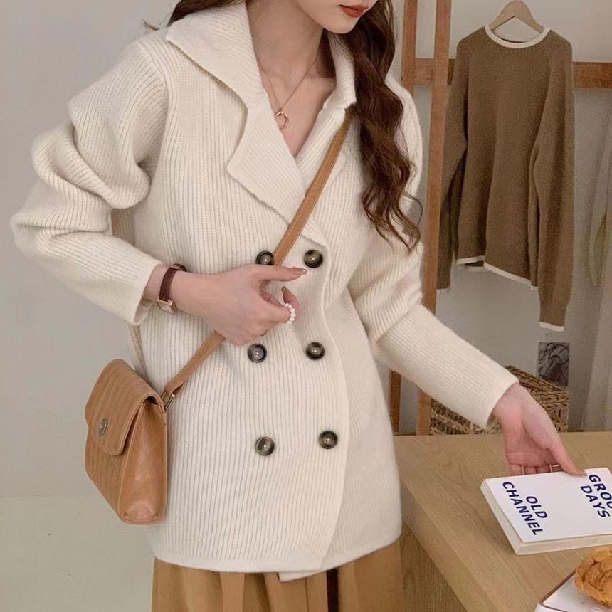Lapel Collar Plain Double Breasted Cardigan Product Image