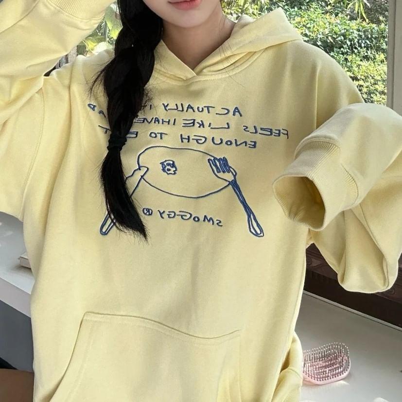 V-Neck Print Hoodie Product Image